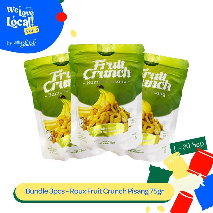 

Bundle 3pcs Roux Fruit Crunch Rambak Pisang 75g - Banana Crispy Chips Keripik Buah Kering Sehat Rak