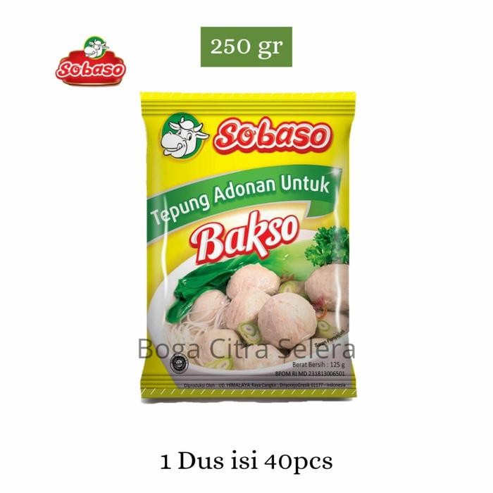 

TERMURAH Tepung Bakso Lengkap Sobaso 250 gram 1 Dus (40 Pcs) READY STOCK