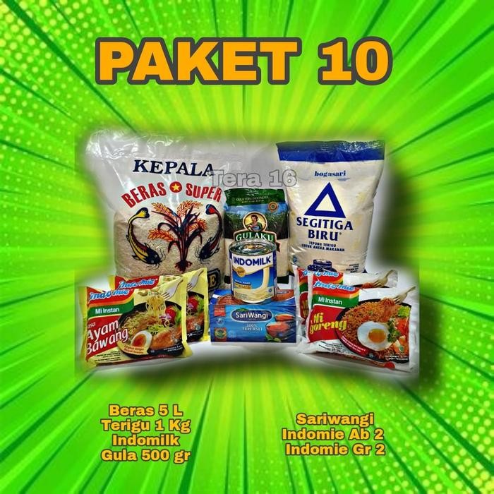 

Pilihan- Paket 10 Paket Sembako Beras Terigu Gula Sariwangi Indomilk Indomie
