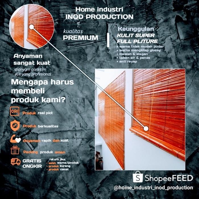 Kerai Bambu Kulit Sawit Full Pernis Tirai Tirai