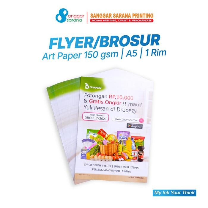

Brosur Flyer A5 Custom Bahan AP 150 GSM 1 RIM (500 lembar) Full Color