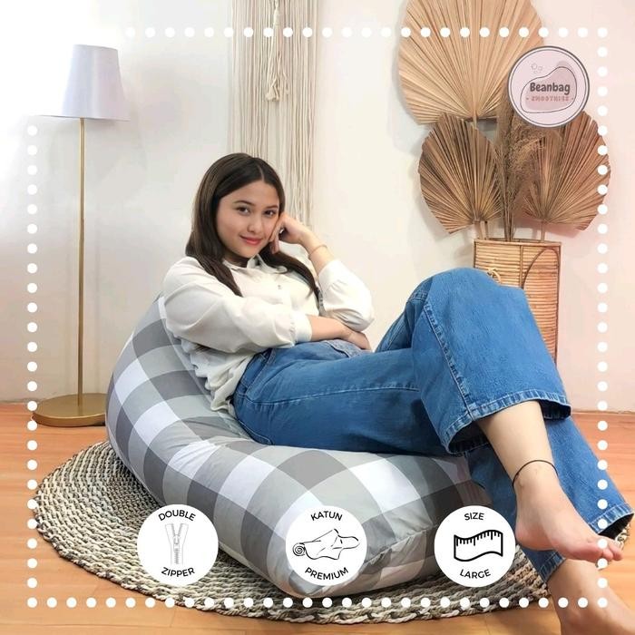 Rds - Bean Bag Triangle Plus Isi Size Dewasa Motif Emily Grey Premium Murah Sofa Furniture Bantal