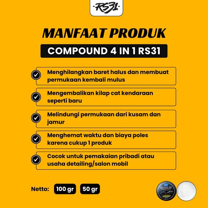Pilihan- Rs31 Scratch Remover Compound 4In1- Kompon Penghilang Baret Car Body Mobil Motor Helm