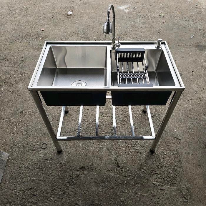 Kitchen sink porteble stainles 2 lubang/ kitchen sink 8245 stainles / wastafel cuci piring 82*45