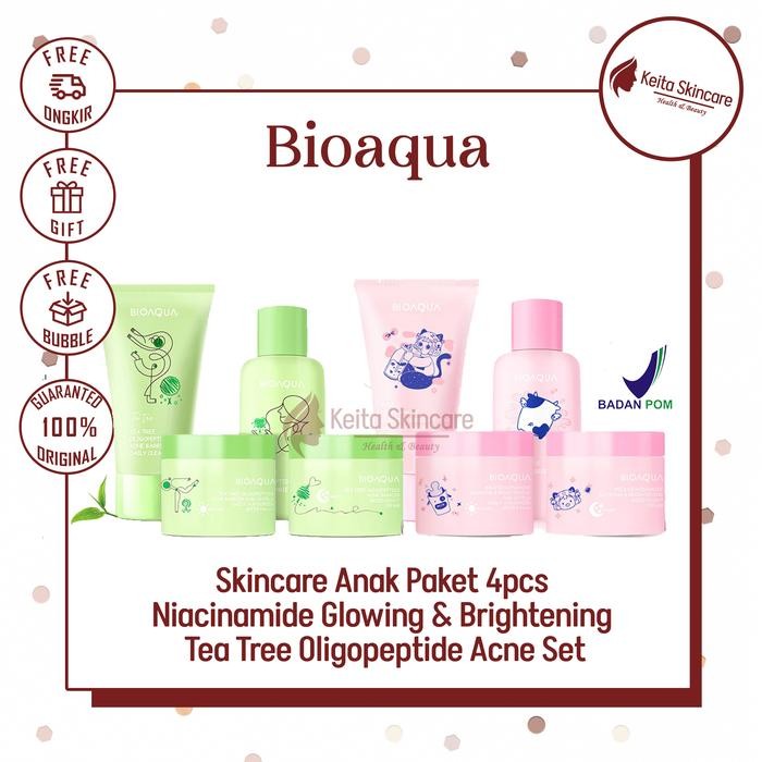 Pilihan- Bioaqua Skincare Anak Paket 4Pcs Milk Niacinamide Glowing & Brightening Bioaqua Tea