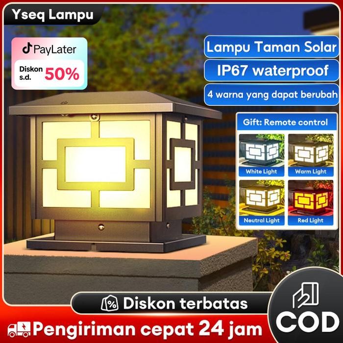 ready stock Lampu Pilar Pagar Dekorasi Taman Bingkai Lampu pagar 4 warna Lampu Tiang Tenaga Surya