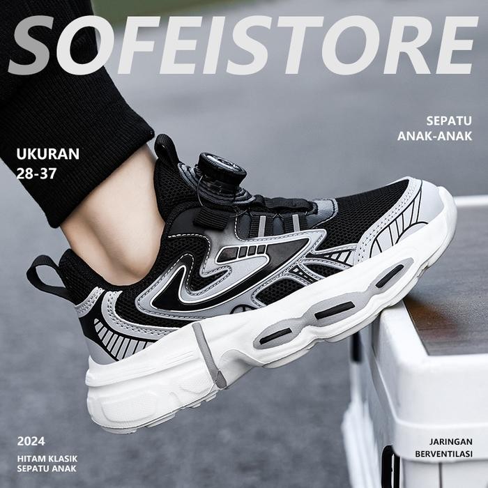 Piero Kidswear - Sepatu Olahraga Anak Outdoor Sepatu Anak Bernapas Sepatu Pelajar Hitam Putih Ukuran