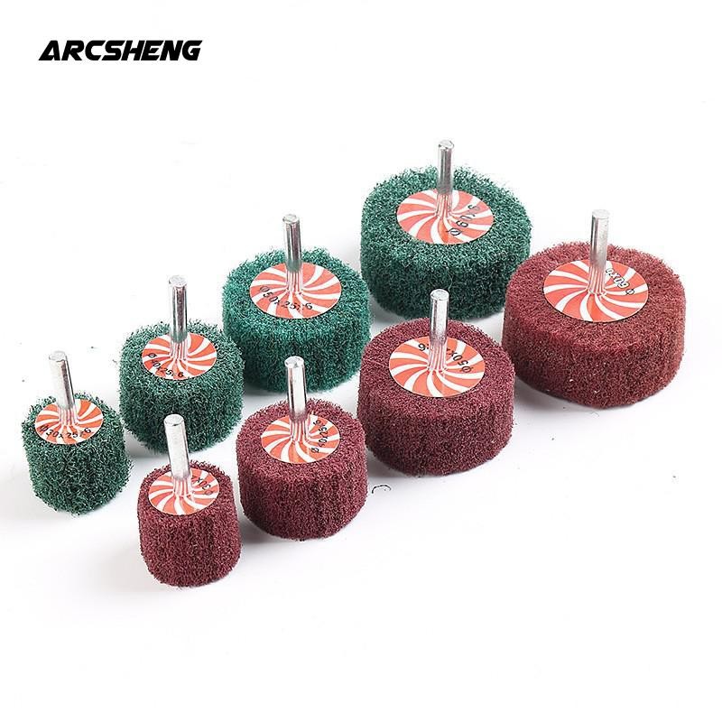 1Pcs 6MM Shank Non-woven Flap Sanding Wheel Fiber Abrasive Scouring Pad Polishing Grinding For Metal