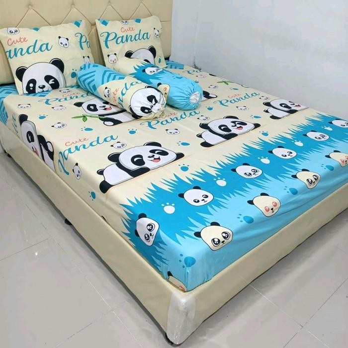 5ihu Seprei Motif Yellow Panda Sarung Bantal Guling Karet Katun