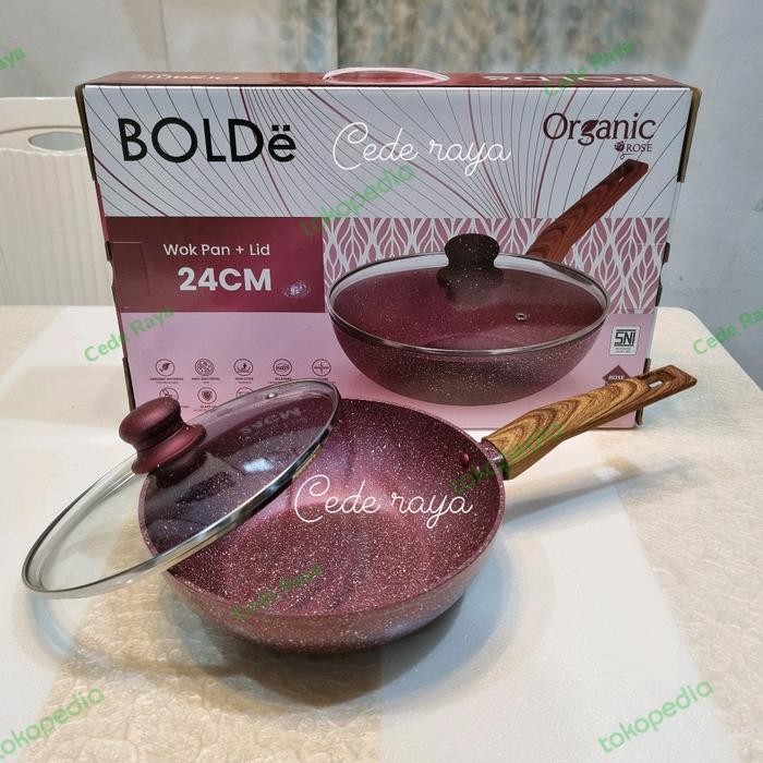 Terbaik Wok Pan Bolde Organic Rose 24 Cm + Tutup Kaca 100% Ori
