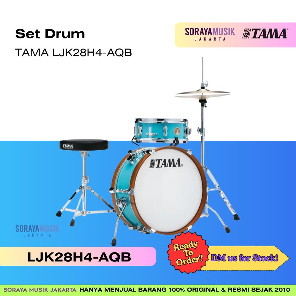 TAMA LJK28H4-AQB Club-JAM Mini Drum Kit 2-Piece w/Hardware, No Cymbal Holder, Aqua Blue
