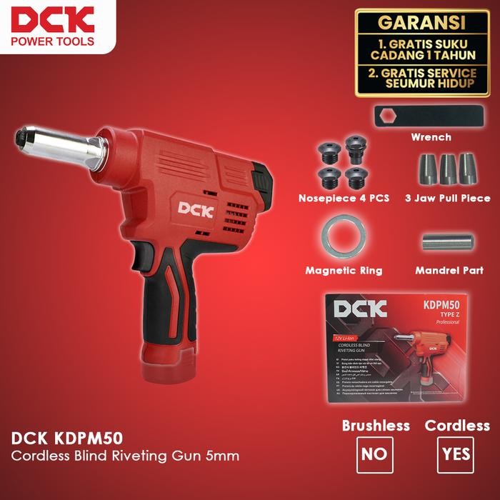 DCK Cordless Blind Riveting Gun / Rivet Gun 5mm Aluminum Baterai KDPM50
