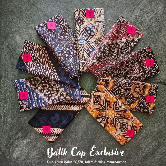 Kain Batik Cap Handmade Sogan Batangan Remekan Colet Biru - Kuning