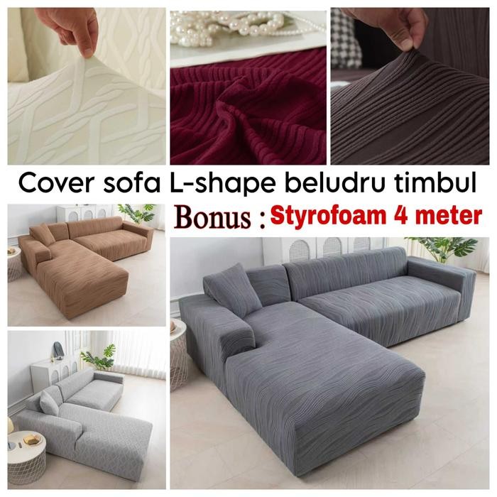 Elastis Sofa Cover Beludru L-SHAPE elastis / Tebal Anti Slip / Sarung Kain Penutup Sofa LETER-L