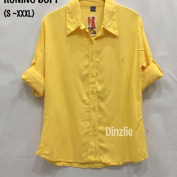 Kemeja Wanita Terlaris Basic Rayon Kuning Soft Oversize Ld128Cm Xxxl Promo