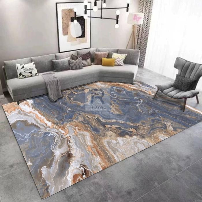 Karpet Lantai Ruang Tamu Premium 150X200 Cm Marmer Stone Carpet Benang Aesthetic Ambal Lantai Karet