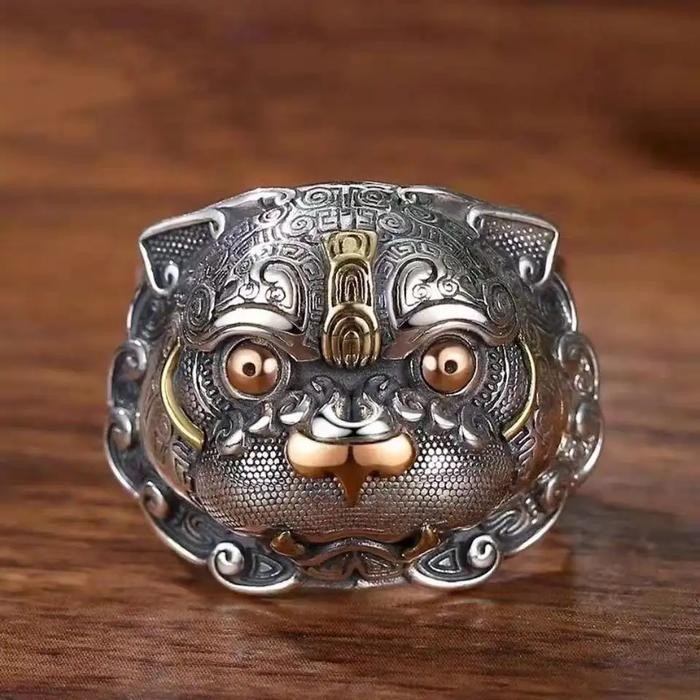 CINCIN ANJING BULLDOG RESIZABLE - ADJUSTABLE CHINESE RETRO PIXIU TAO TIE GLUTTONY RING AMULET