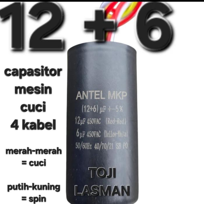 ( 12 + 6 ) KAPASITOR MESIN CUCI 2 TABUNG 12UF + 6UF 12+6 12UF+6UF 400V 450V AC 450VAC CAPASITOR MKP