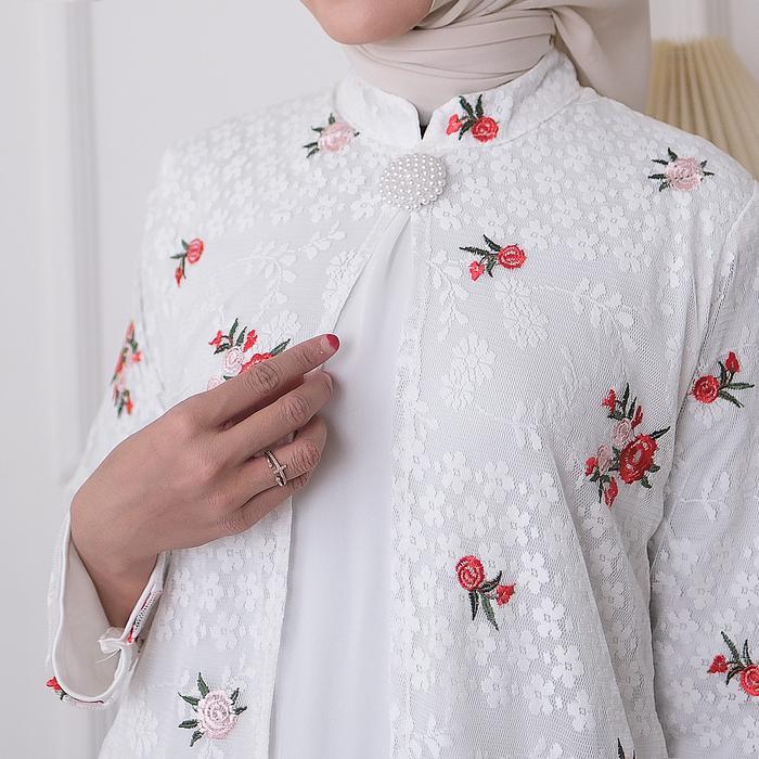 Agnes Hijab | Namira Dress Gamis Putih 2026 Outer Bordir Bunga Baju Muslim Wanita Simple Elegan Peng