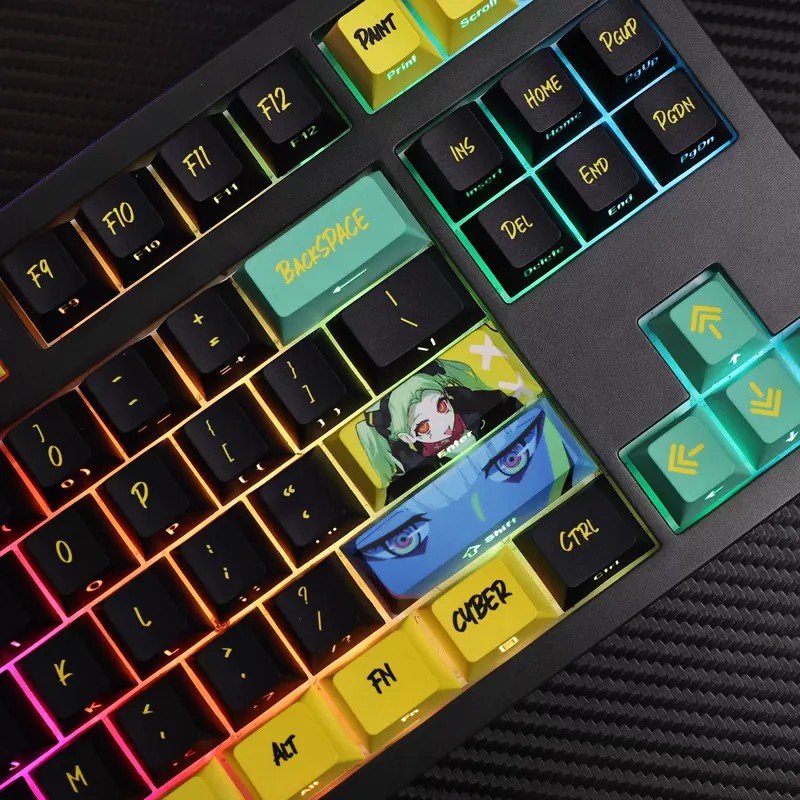 Anime Keycaps Cyberpunk Theme 124-Key Mechanical Keyboard Cherry Profil PBT Custom Keycaps Side