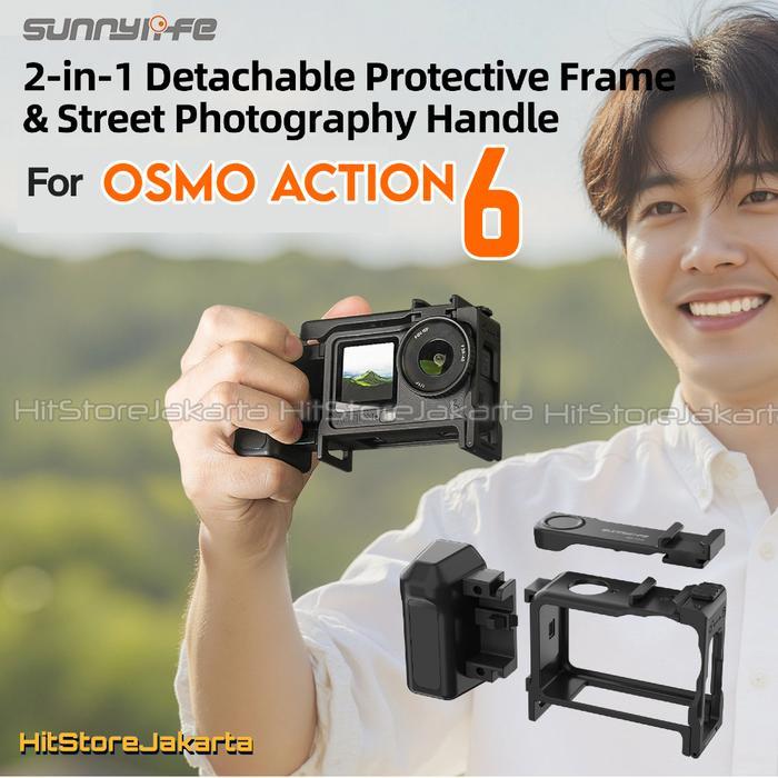 Sunnylife Hand Grip for DJI Osmo Action 6 Street Photography Grip Handle Grip Protective Frame Case