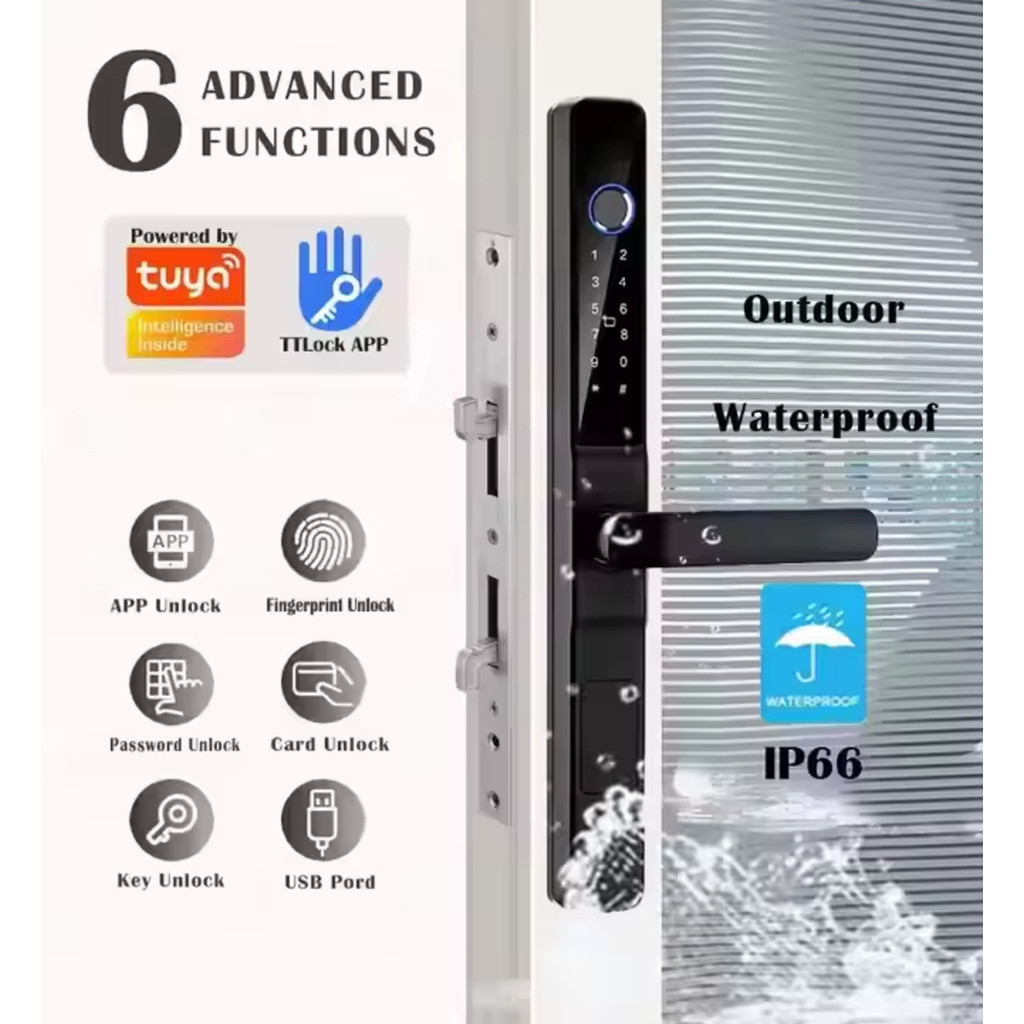 WiFi Tuya TTlock App Smart Lock Slim Aluminium Door Usage Smart Door Security Lock Aluminium Door