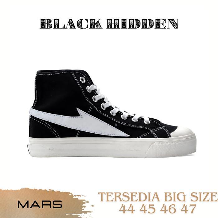 Black Hidden Mars - Sepatu Sneakers Kasual High Shoes Black White Big size - BH Mars Hitam Putih, 39