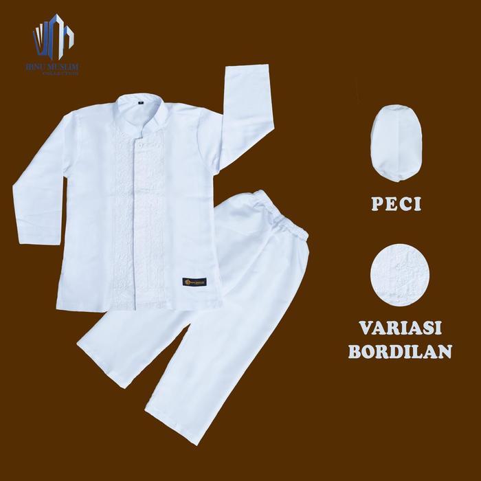 Ibnu Muslim Collection Setelan KoKo Anak Putih Real Bordir Model Turki Bahan Katun Lembut Size 3-12