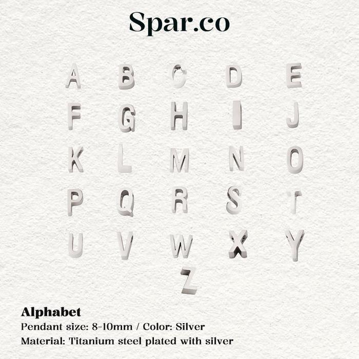 Spar.co Silver Alphabet Beads Charm - Liontin Titanium Silver Bentuk Huruf Untuk Rantai Flexible DIY