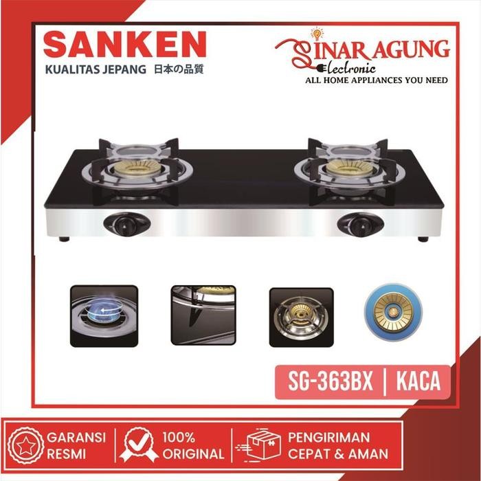 Pilihan- Sanken Sg363Bx / Sg-363Bx Kompor Gas 2 Tungku Tempered Glass