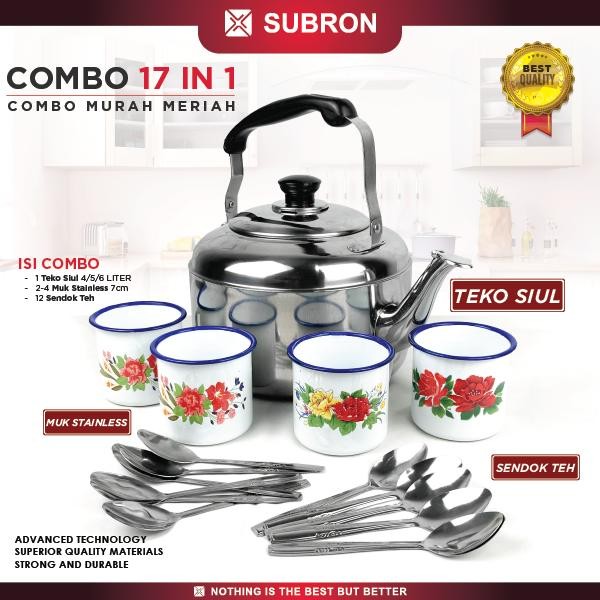 Pilihan- Subron Paket Combo Hemat Teko Peluit Bunyi Muk 8Cm Tutup Sendok Minuman Kopi Teh