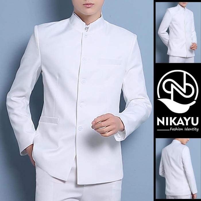 Pilihan- Blazer Kiyoshi White - Jas Pria Slimfit Shop Baju Pakaian Koko Putih