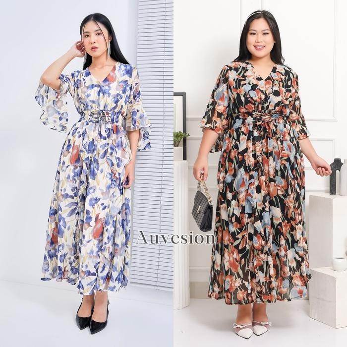 Pilihan- 4992 Aquila Flower Strap Maxi Dress Casual Sifon Wanita Motif Bunga Panjang Pesta