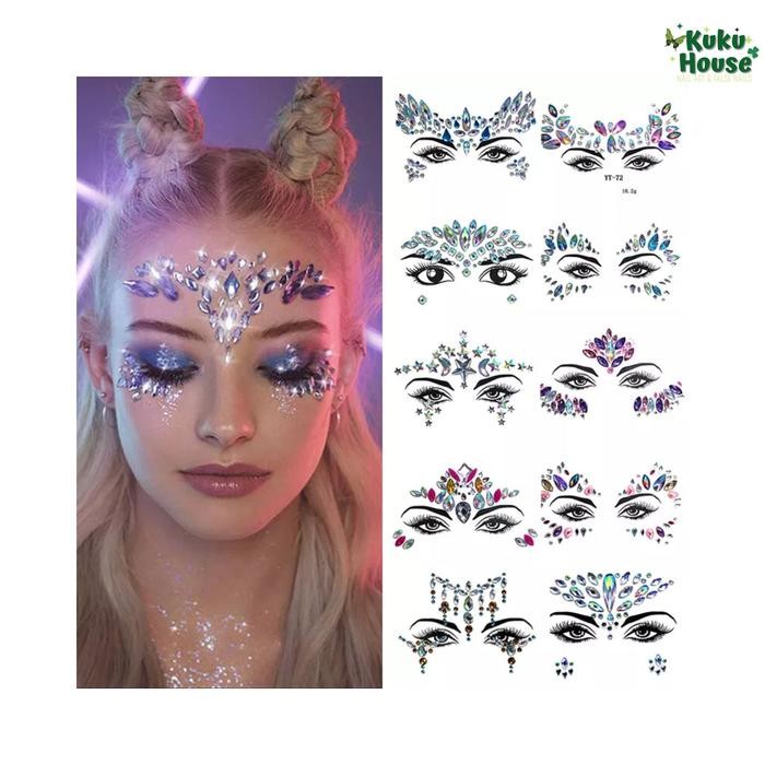 

New Stiker Karnaval Stiker Wajah Rhinestones 3D Kristal Berlian FACE GEMS MANIK Eye patch Make up