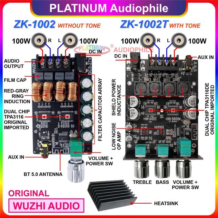New TPA3116 Amplifier Class D Bluetooth 5.0 Hifi Stereo Amplifier 2X 100W Original ZK-1002 1002T