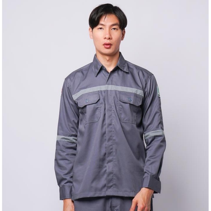 Pilihan- Baju Kerja Safety Wearpack Abu Seragam Proyek Teknik Lengan Panjang K3
