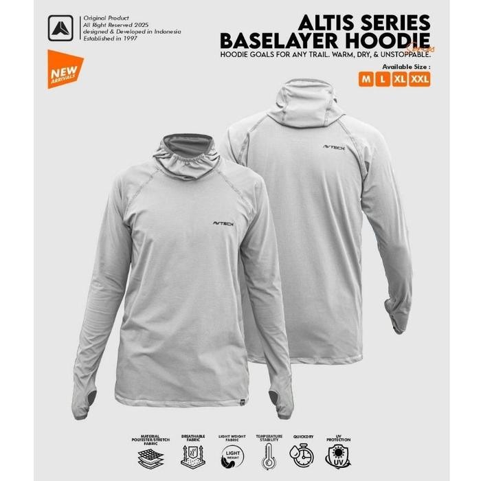 AVTECH - Baju Baselayer Kaos Manset Lengan Panjang Olahraga Outdoor Dry Fit Face Covering Hoodie -