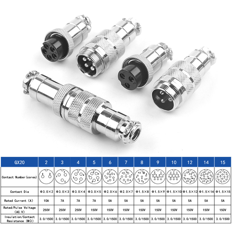 Merkuriusss 1 Set GX20 Butt Type Welding Aviation Wire Connectors Male Female Socket Plug 2-15 Pin Q