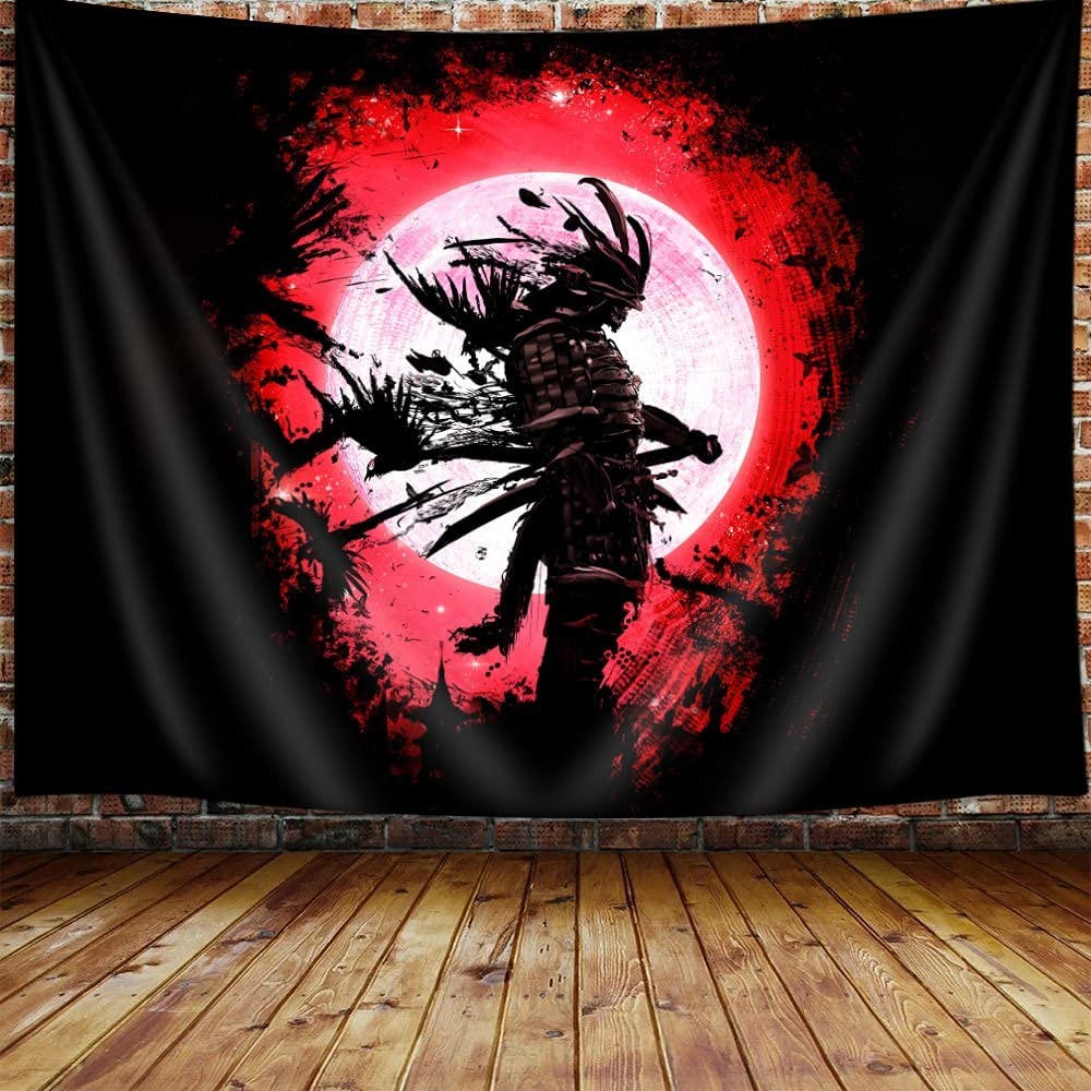 Japanese Samurai Cartoon Anime Tapestry Personality Home Background Decoration Wall Hanging Red-crow