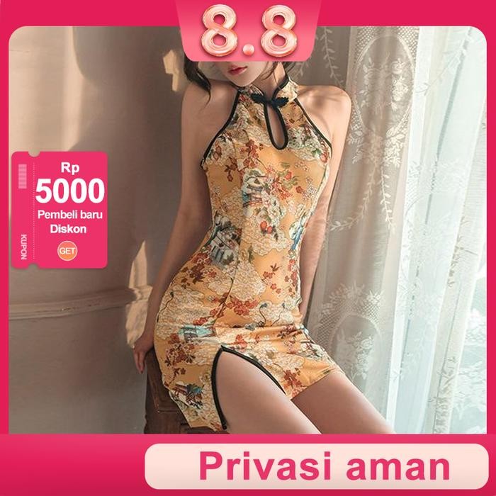 SEXY MYLADYCheongsam Qipao Baju tidur wanita baju bodysuit WARNA KUNING
