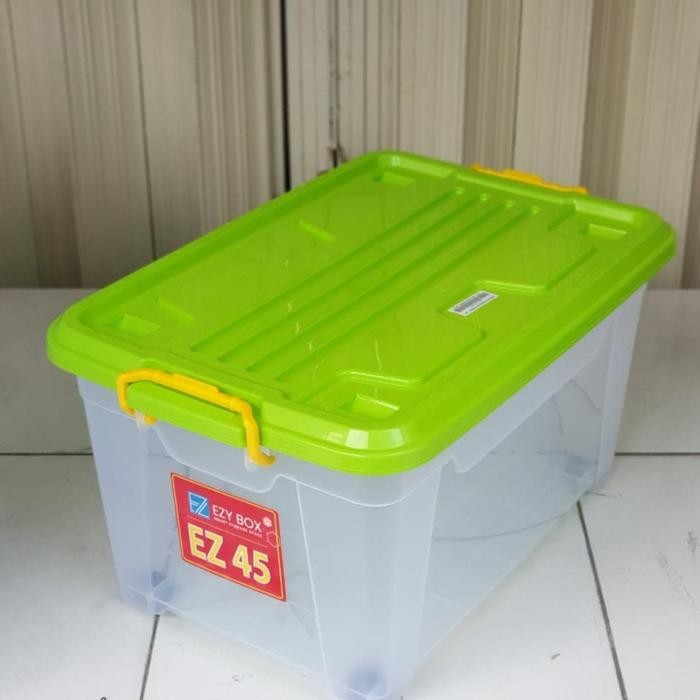 Storage Box Ezy CB 45 Liter Roda Bening Rak Container Susun Perkakas