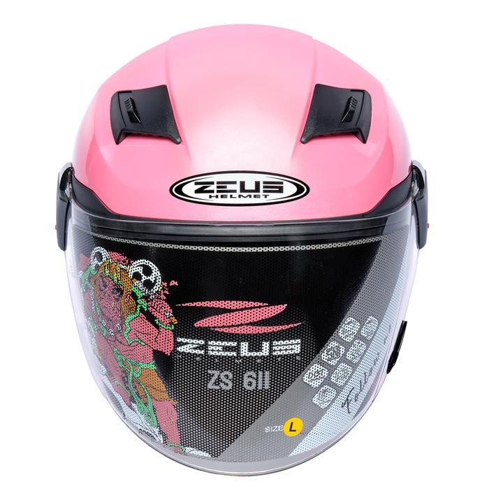 ZEUS 611 PINK GLOSSY HALF FACE DOUBLE VISOR HELMET