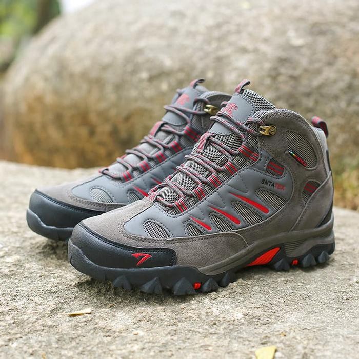 SEPATU GUNUNG HIKING SNTA TEX ORIGINAL 493 GREY RED SEMI WATERPROOF