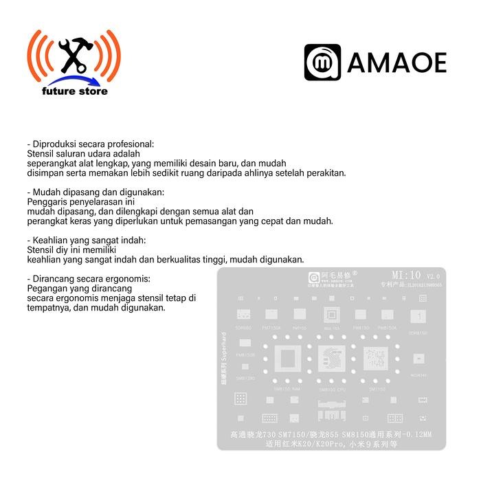 Amaoe MI 10 Cetakan IC BGA Reballing Stencil for SM7150 RAM SM8150 CPU XIAOMI 9 K20 Series Phone