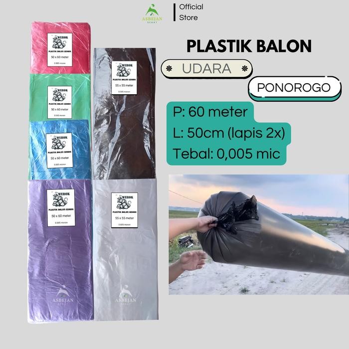PLASTIK BALON UDARA CACING PANJANG PONOROGO 50X60 WARNA MERAH HIJAU BIRU UNGU HITAM PUTIH BALLOON