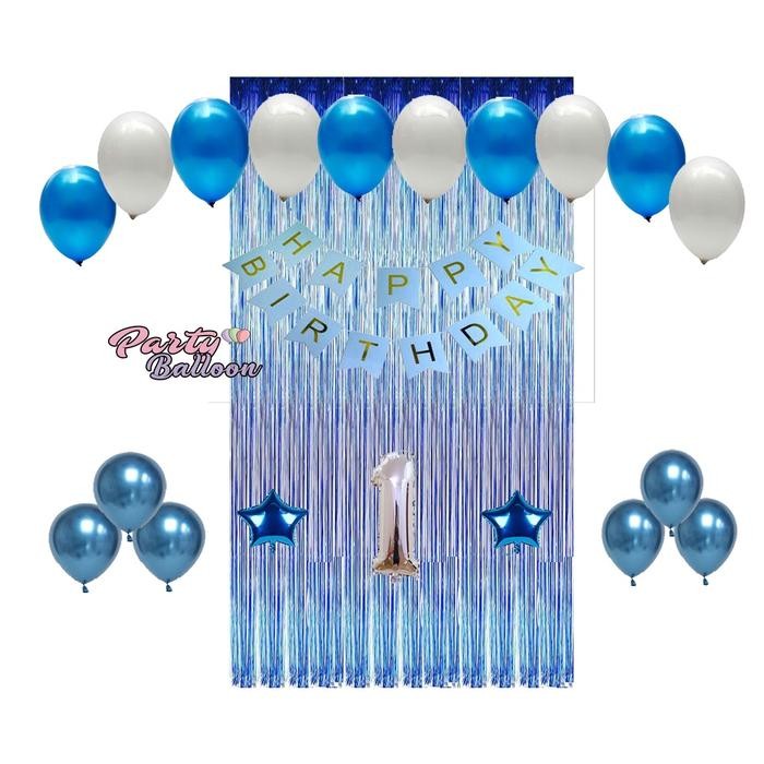PAKET BALON ULANG TAHUN DEKORASI ANAK DEWASA MURAH 1 SET LENGKAP BALON ULTAH DEKOR TEMA BIRU