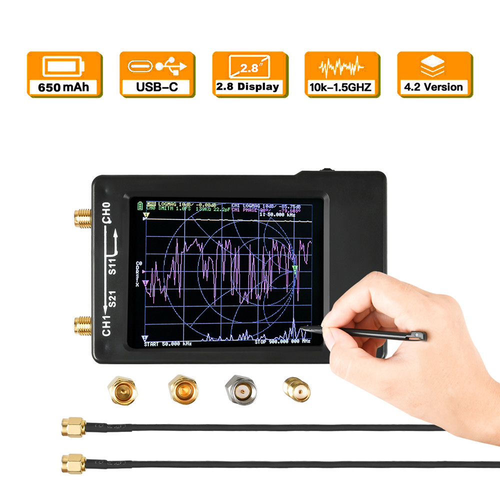 NanoVNA-H Vector Network Antenna Analyzer SWR Meter 10KHz-1.5GHz MF HF VHF UHF With SD Card Slot spe