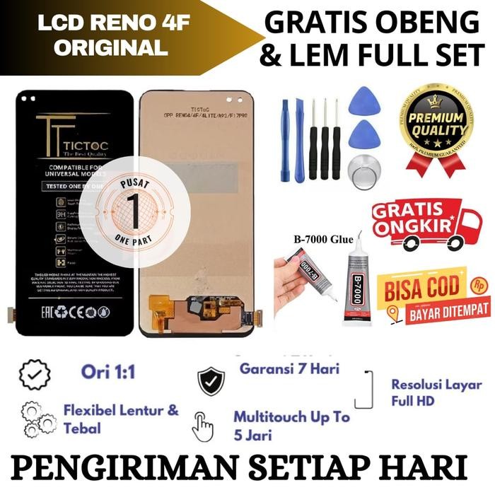Original Lcd touchscreen OPO Reno 4F FullSet Gratis obeng dan Lem / Lcd Original OPO Reno 4F Garansi