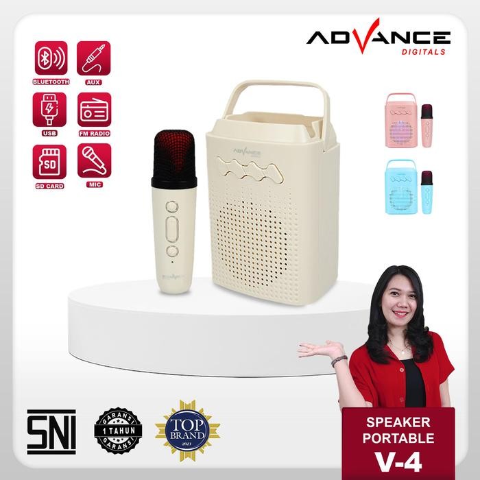 vp5f- CodN E W  Advance V4 Portable Speaker Bluetooth Plus Mic Wireless Karaoke Garansi