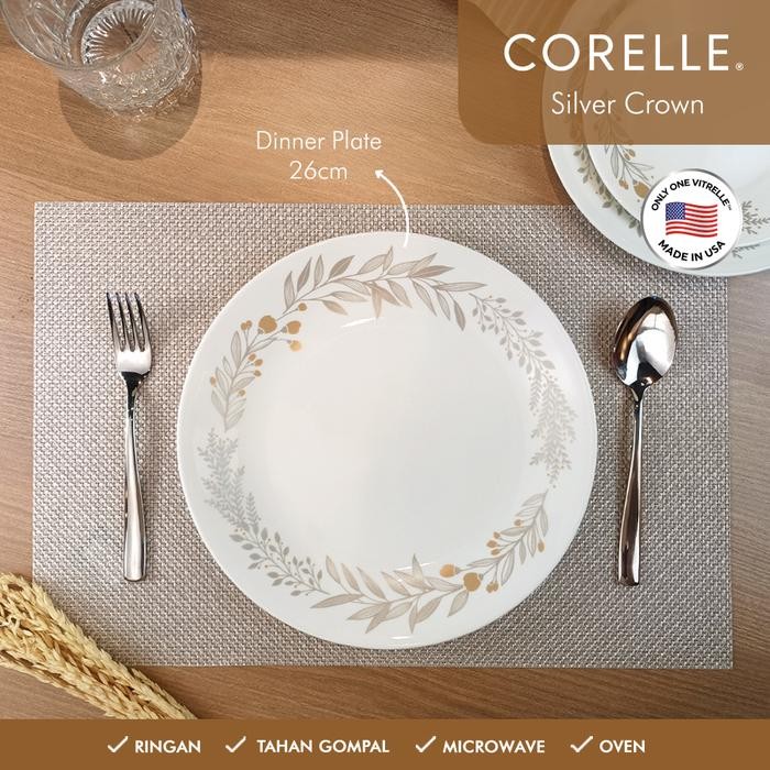 CORELLE SILVER CROWN Dinner Plate 26cm / Piring Makan
